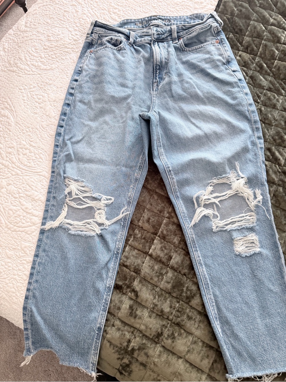 American Eagle Outfitters Light Blue Distressed Cropped Jeans